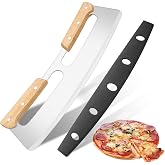 KUONIIY Oscillating Pizza Cutter, Pizza Cutter with Dual Wooden Handle, Stainless Steel Pizza Blade with Protective Lid, 14 I