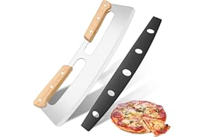 KUONIIY Pizza Cutter Rocker, Pizza Cutter with Double Wood Handle, Stainless Steel Pizza Slicer with Protective Cover Suitable for Cutting Pizza, 13 Inch …