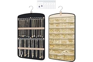 Aucuu Rouleau de Rangement, Organisateur de Bijoux à Suspendre avec Crochet en Métal, Double Face Rotatif Cintre Collier Suspendu pour Boucles d'oreilles, Colliers, Bagues, 64 * 36 cm