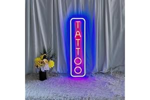 HFHUNGKEONG Letrero de neón de tatuaje regulable, letreros de neón reutilizables LED, letrero de tienda de tatuajes azul hielo árlico con regulador de intensidad para salón de tatuajes, estudio