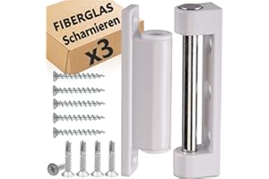 ANTE BELLUM Fiberglas Tür und fenster scharniere Satz mit 3 Stück - Türscharnier, Türband, Fensterband, renovierband, fensterbeschläge ersatzteile, für Insektenschutz-Tür, Drehkippbeschlag (weiß, 3x Scharnier)