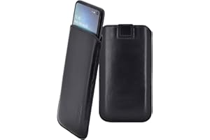 Suncase Original Leder Etui kompatibel mit Samsung Galaxy S10e Hülle Tasche Ultra Slim Ledertasche Schutzhülle Case (mit Rückzuglasche) in schwarz