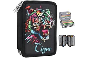 Veroa Federmäppchen 3-Fach - Quadratisch, Mehrschichtig,Große Kapazität Mäppchen Federmäppchen Schwarz Kinder 3 Fächer - 57 Pockets für Schule,Teenager,Kinder,Junge,Mädchen