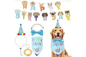 LLOUSSAK Dog Birthday Decorations, Dog Birthday Hat Dog Birthday Bandana Boy Bow Tie Dog Head Happy Birthday Banner Birthday Party Supplies for Small Medium Dogs Cats Costumes