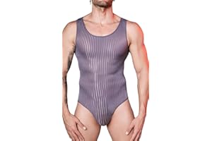 AIEOE Stretch Leotard for Men Sleeveless Stripes Slim Fit Wrestling Singlet Sheer Mesh Bodysuit Undershirt
