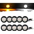 Partsam 10Pcs Dual Color 3/4" Round LED Marker Light Amber to White Auxiliary Light Side Marker Clearance Light Turn Signal Running Lights with Bullet Plug for Trailer Truck Pickup Camper RV