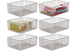 mDesign Set da 6 porta oggetti in filo metallico – Cestino portaoggetti aperto perfetto in cucina, bagno, lavanderia, dispensa, ufficio – Pratico organizer multiuso per tutta la casa – bronzo