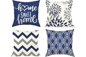 Joyshare Funda de Cojín,45x45 cm Decor Cushion Covers Set of 4, Linen Cushion Covers with Zipper Cojines para Sofá,Azul