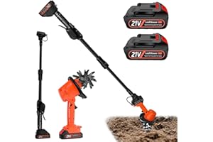 AISNY Akku Bodenhacke, 21V Gartenfräse Elektrisch mit 2 Akkus 3000mAh und 1,3M Handgriff Gartenhacke Garten Geräte mit 4 Metallmesser 10cm Arbeitsbreite 10cm Arbeitstiefe 235 U/min Drehzahl