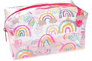 FASHIONSTATIONERY.COM Fashion Stationery Pencil Case for Girls Kids Toddler Clear Pink Rainbow School Pencil Cases or Cosmetic Makeup Toilteries Travel Bag Stocking Fillers for Girls
