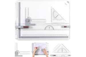 eSynic A3 Drawing Board Set, A3 Multifunction Drafting Table Adjustable Measuring System Angle Parallel Motion Drawing Board with Protractor, Paper Locator, Sliding Ruler, Anti Slip Support Leg