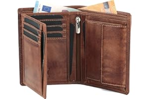 Fa.Volmer ® Ledergeldbörse aus echtem Büffelleder I Großes Portemonnaie für Herren & Damen I TÜV geprüftem RFID Schutz in Farbe Braun (Antique Brown)