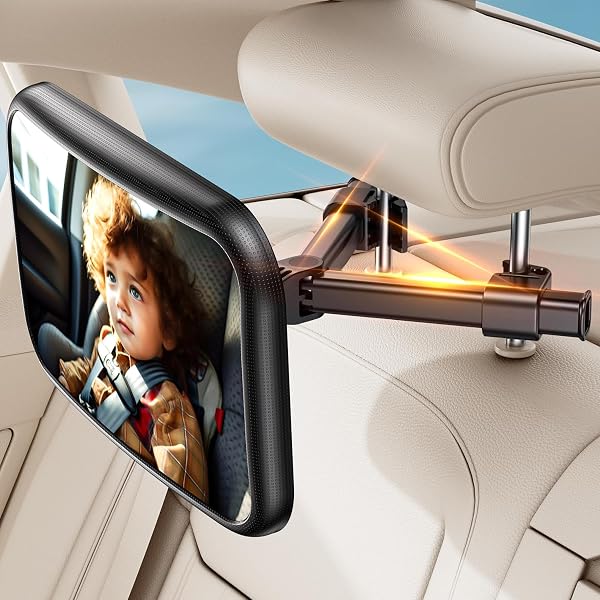 Baby Car Mirror for Car Seat Safely Mirror Hook Clip Design for Rear Facing Infant Newborn 360° Rotation Backseat Mirrors with Wide Clear View, Shatterproof, Easy Install Baby Essentials - 1
