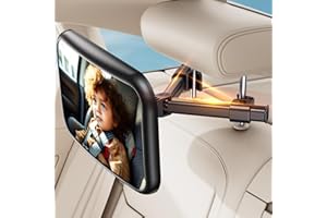 MIRRORSAFE Rétroviseur de voiture pour siège arrière de bébé : miroir pour siège arrière de voiture avec crochet clip, 100% incassable et rotatif à 360°, rétroviseur pour bébé équipement de base et accessoires
