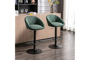 WAHSON OFFICE CHAIRS Wahson Set di 2 Sgabelli da Bar in Tessuto Sgabelli Alti Cucina con Schienale, Sedie da Bar Regolabile e Girevole (Verde)