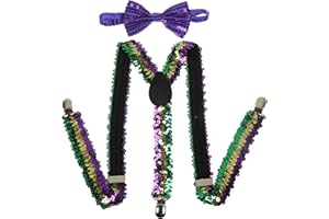 NiceYnn Classic/Glitter Braces and Bow Tie Set, 2.5cm Wide Y Back Adjustable Elastic Suspenders with 3 Clips, 12cm Woven Pre-tied Bowtie, One Size for Men Women Wedding Festivals Cosplay Party
