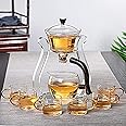 RORA Lazy Kungfu Glass Tea Set Semi Automatic Drip Rotating with Infuser Glass Teapot Set (6 cups)