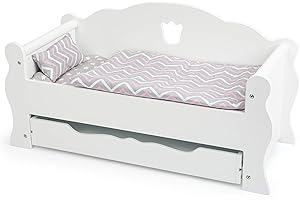 Small Foot Letto per Bambole in Legno, con Materasso, Coperta Colorata e Cuscino, con cassetto, dai 3 Anni in su, 12024