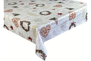 ‎EUROMAT Wachstücher Tischdecke Wachstuch Gartentischdecke wasserdichte Abwaschbar Weihnachten Bretter Weihnachtskränze 100x140 cm