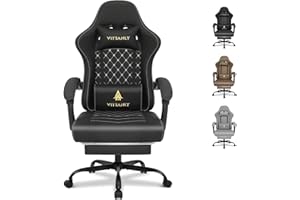 Vittanly Fotel gamingowy z poduszką wiosenną, ergonomiczny fotel gamingowy z zagłówkiem, poduszką lędźwiową i podnóżkiem, obrotowy fotel gamingowy z regulacją wysokości, 150 kg, czarny