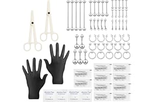 CHINPING 60pezzi kit piercing set,lotto in acciaio inox cartilagine elica daith setto cerchio naso anello ferro di cavallo labbro lingua sopracciglio trago anelli ombelico bilancieri gioielli corpo 14g 16g