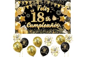 MELEAGER Decoración 18 Cumpleaños Español, Pancarta Feliz 18 Cumpleaños + 15 Globos, Banderola de Feliz 18 Años Cumpleaños,Decoracion 18 Cumpleaños Chica chico, Kit Decoración Fotos para Fiestas Oro Azul