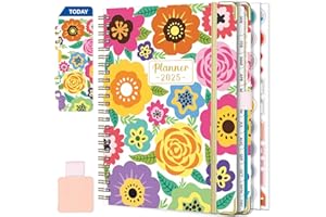 NEYSA Agenda 2025 Semainier Spirale de Janvier à Décembre 2025 (12 mois) A5 Agenda Scolaire Avec boucle de stylo,Règle Signet & Autocollants de plan (Orange)