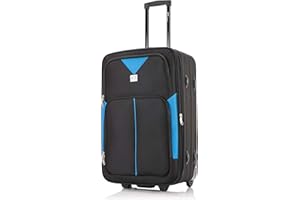 ATX LUGGAGE EST. 1991 ATX Luggage Suitcase Medium Size Expandable Durable Lightweight Suitcase with 2 Wheels & Built-in 3 Digit Combination Lock (Black/Blue, 26 Inches, 79 Liter)