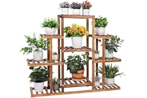 Medla Drewniany regał na rośliny, stojak na kwiaty z 9 półkami, regał na kwiaty, wielopoziomowy, do użytku wewnątrz i na balkon, do salonu, dekoracja na zewnątrz, 115 x 25 x 96,5 cm