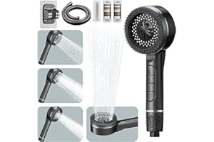 SKUURTFR High Pressure Shower Heads,with 15 Stage Filter,1.5M Shower Hose and Shower Stand,4 Spray Jet Modes High Pressure Bathroom Shower Head, with Pause Switch, Massage Water Saving Large Shower