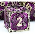 Haxtec DND Dice Set Metal D&D Dice Set with Leather Dice Bag Antique Bronze Purple Metal Polyhedral Dice for Dungeons and Dragons TTRPG Gifts