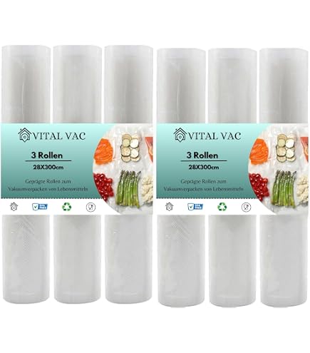 Vakuumierbeutel Rollen – 6 Rollen à 15x300 Cm – 7-schichtig, Für Gefrieren, Mikrowelle & Sous Vide – Kompatibel Mit Allen Haushalts-Vakuumierern