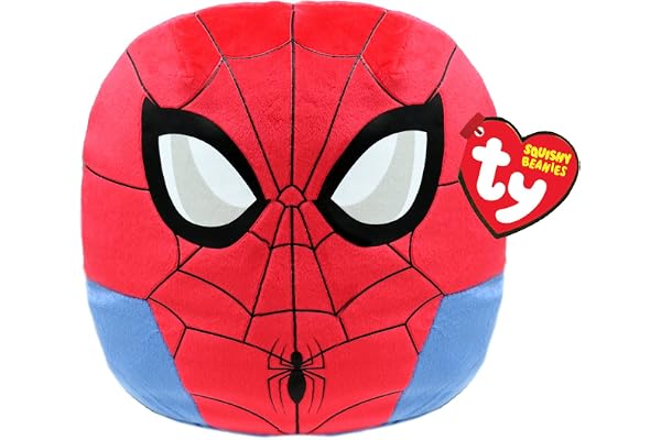 TY - Marvel Squish a boos - Coussin Spiderman 20 cm - TY39254 - Rouge, Bleu - Dès 3 Ans