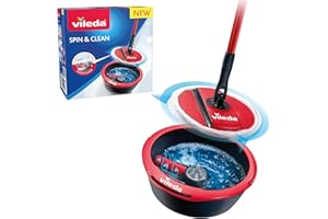 Vileda Spin and Clean Floor Mop and Bucket Set, Spin Mop for Cleaning Floors, Set of 1x Mop 1x Bucket,1 Count (Pack of 1)