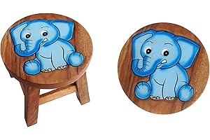 Collumino Child Seat Solid Wood Stool for Kids ~ Small Chair for Children (Blue Elephant)