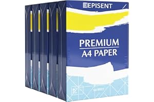 EPISENT A4 White Paper Sheets - 80gsm Bright White, Stronger, Sharper & Acid Free - Office Printer, Copier and Multifunction Laser Inkjet Compatible - 500 Sheets per Ream (A4 1 Ream X 5)