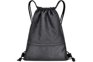Gsogcax Drawstring Bags, 20L Waterproof Drawstring Gym Bag, Black Swimming PE Sack Drawstring Bag for School Girls Boys Backpack, Shopping Yoga School Beach Football