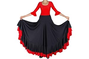 FLAMIFEEL Jupe Flamenco de Danse flamenca Gitane andalouse Noir/Rouge Adulte