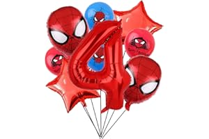 ZHIHUI Superhero Spiderman Birthday Decorations, Red Spiderman 4th Birthday Balloons, 32inch number 4 Superhero Aluminium balloon, The Spiderman Birthday Balloons for Kids Birthday Baby Shower Decorations