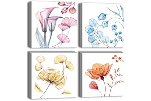 Artscope Stampe e Quadri su Tela 4 pz. Fiore Morbido Immagine Fotografia Murale Tela Wall Art Bel Regalo per Home Decor Ristorante Cucina Regalo di Anniversario Compleanno 30x30CM
