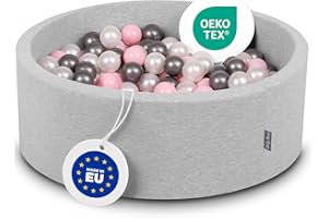KiddyMoon Piscine À Balles pour Bébé Rond 90X30cm/200 Balles 7Cm Fosses À Boules Jouet Enfant, Gris Clair:Perle/Rose Poudré/Argenté