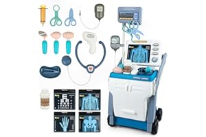 KalaDuck Giocattolo Medico Bambini, Kit Carrello Medico con Suoni, Stetoscopio e Altri Accessori, Gioco di Ruolo del Dottore per Bambini 3+, Giocattoli Dottore Regalo per Ragazzi Ragazze (Blu)