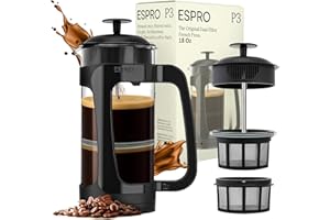 ESPRO - P3 Cafetiere 2 Cups French Press Coffee Maker – Patented Double Microfilter for Sludge and Grit Free Brew - Heat Resistance Borosilicate Glass Coffee Press - Black 530ml