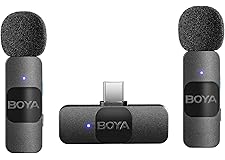 Boya 2.4 ghz Omnidirectional Wireless Microphone System with 2 Transmitters & a Receiver for Android/Type-C Devices. 50 Meter