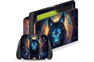 Head Case Designs Offizielle Jonas JoJoesArt Jödicke Traumfänger Wolf Kunst Mix Vinyl Haut Gaming Aufkleber Abziehbild Abdeckung kompatibel mit Nintendo Switch OLED Bundle