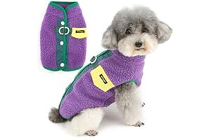 Zunea Pull d'hiver en polaire pour chien de petite taille avec anneau en D - Veste douce et chaude - Pull pelucheux pour temps froid, chihuahua, yorkshire, violet, taille L