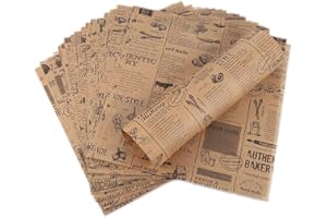 Hejo Papel Antigrasa, 100 Piezas Periódico para Alimentos, Estilo Retro, Papel para Hamburguesa Sándwich, Papas Fritas, Pizza y Carne