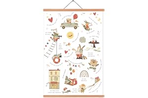 ZDFDC Affirmation Poster Kinder Deutsch,Selbstvertrauen Poster,Positive Glaubenssätze-Wandbilder auf Leinwand in A2-Größe mit Teak-Holz Posterleiste und Magnetbefestigung