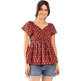 Vbuyz Women's Ikkat Print with Puff Sleeve Fit & Flared Cotton Peplum Top