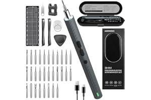Homtronics Mini Tournevis Electrique Precision, [un Couple de 0,45-0,65/4N.M,Sans Fil],39 en 1 Tournevis Rechargeable avec USB,Pour Montre,Lunettes,Drone,PC